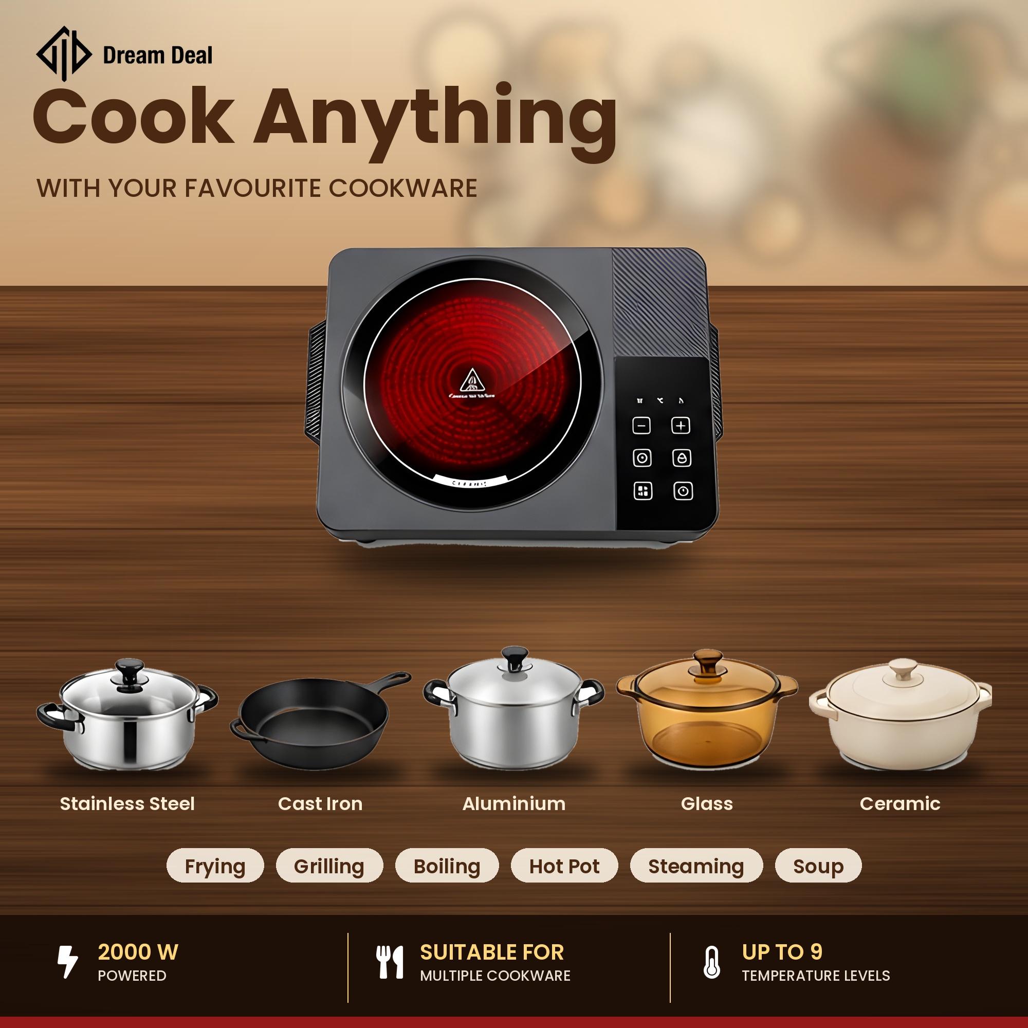 Infrared Cooktop 2000W Black Grey