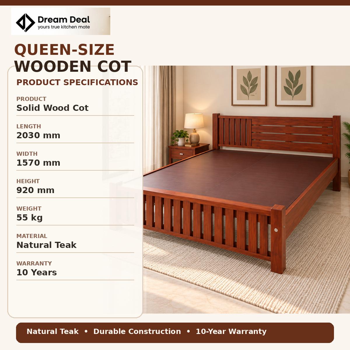 Solid Wood Queen Cot Classic