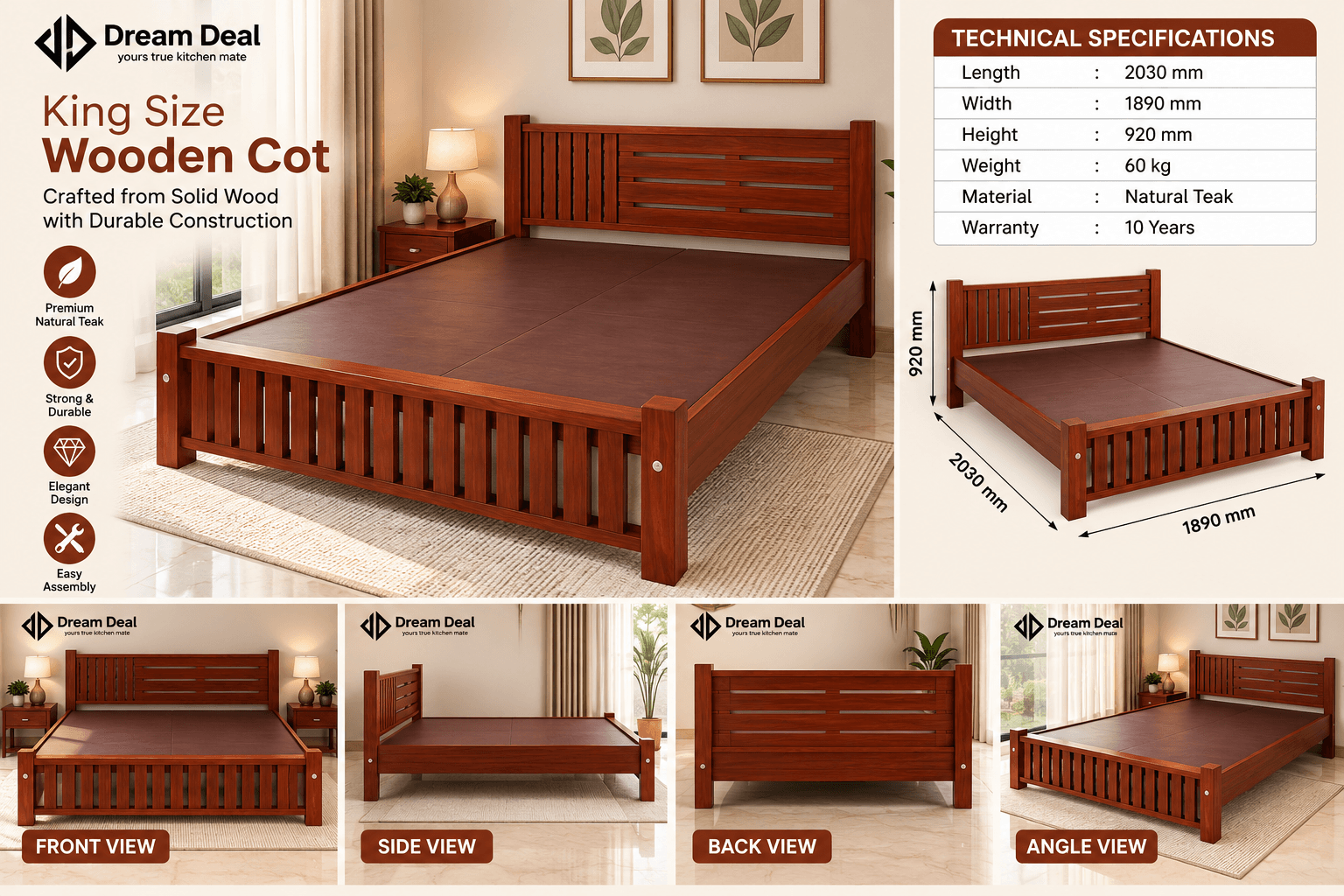Wooden Cot King